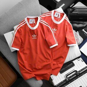 Adidas Classics Original 3 Stripes Tee Shirt Trefoil Retro Men Red Brand New